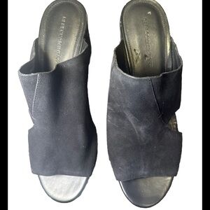REBECCA MINKOFF Women's Sz 10M Black Suede Open Toe Platform  Shoes Heels Slides